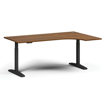 Výškově nastavitelný stůl ULIX, elektrický, 675-1325 mm, rohový pravý, deska 1800x1200 mm, černá podnož, ořech