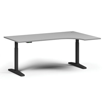 Výškově nastavitelný stůl ULIX, elektrický, 675-1325 mm, rohový pravý, deska 1800x1200 mm, černá podnož, šedá