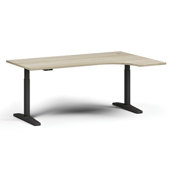 Výškově nastavitelný stůl ULIX, elektrický, 675-1325 mm, rohový pravý, deska 1800x1200 mm, černá podnož, dub přírodní