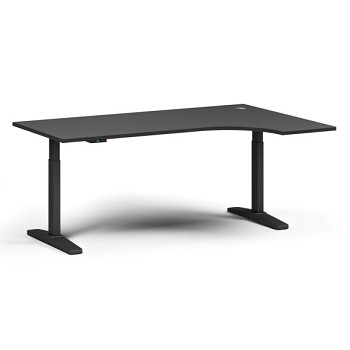 Výškově nastavitelný stůl ULIX, elektrický, 675-1325 mm, rohový pravý, deska 1800x1200 mm, černá podnož, grafit