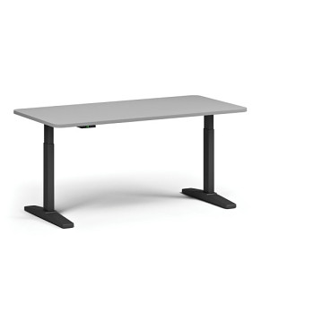 Výškově nastavitelný stůl ULIX, elektrický, 675-1325 mm, zaoblené rohy, deska 1600x800 mm, černá podnož, šedá