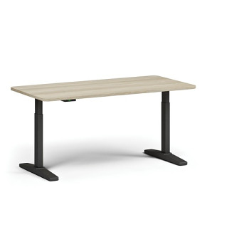 Výškově nastavitelný stůl ULIX, elektrický, 675-1325 mm, zaoblené rohy, deska 1600x800 mm, černá podnož, dub přírodní