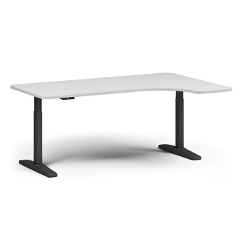 Výškově nastavitelný stůl ULIX, elektrický, 675-1325 mm, levý/pravý, deska 1800x1200 mm, černá podnož, bílá