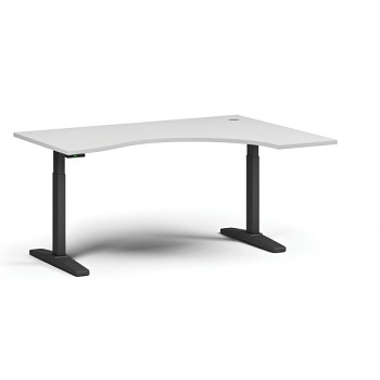 Výškově nastavitelný stůl ULIX, elektrický, 675-1325 mm, ergonomický pravý, deska 1600x1200 mm, černá podnož, bílá