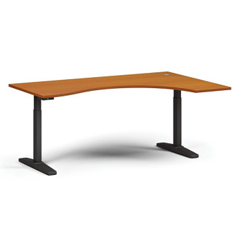 Výškově nastavitelný stůl ULIX, elektrický, 675-1325 mm, ergonomický pravý, deska 1800x1200 mm, černá podnož, třešeň