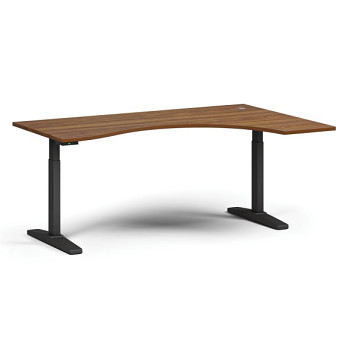 Výškově nastavitelný stůl ULIX, elektrický, 675-1325 mm, ergonomický pravý, deska 1800x1200 mm, černá podnož, ořech