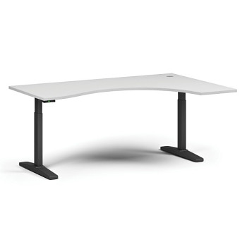 Výškově nastavitelný stůl ULIX, elektrický, 675-1325 mm, ergonomický pravý, deska 1800x1200 mm, černá podnož, bílá