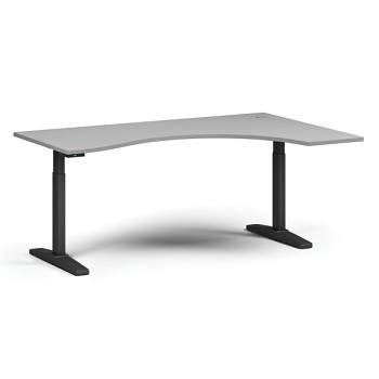 Výškově nastavitelný stůl ULIX, elektrický, 675-1325 mm, ergonomický pravý, deska 1800x1200 mm, černá podnož, šedá