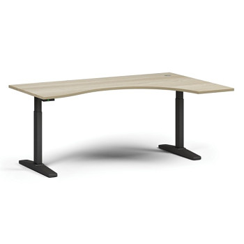 Výškově nastavitelný stůl ULIX, elektrický, 675-1325 mm, ergonomický pravý, deska 1800x1200 mm, černá podnož, dub přírodní