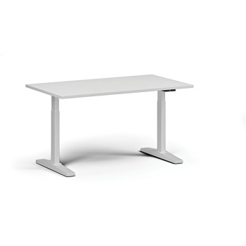 Výškově nastavitelný stůl, elektrický, 675-1325 mm, deska 1400x800 mm, bílá podnož, bílá