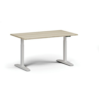 Výškově nastavitelný stůl, elektrický, 675-1325 mm, deska 1400x800 mm, bílá podnož, dub přírodní