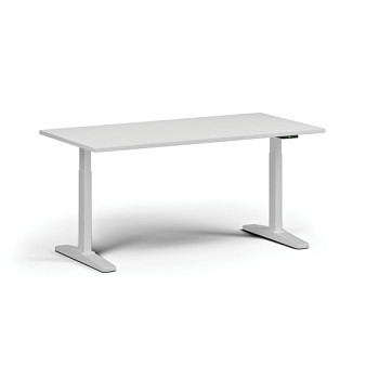 Výškově nastavitelný stůl, elektrický, 675-1325 mm, deska 1600x800 mm, bílá podnož, bílá