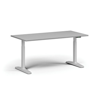 Výškově nastavitelný stůl, elektrický, 675-1325 mm, deska 1600x800 mm, bílá podnož, šedá