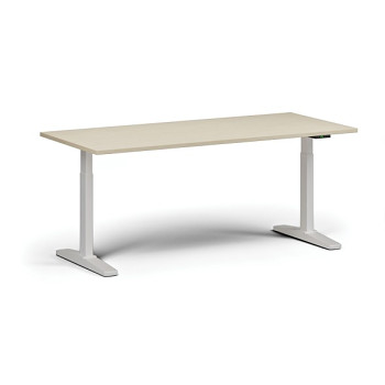 Výškově nastavitelný stůl, elektrický, 675-1325 mm, deska 1800x800 mm, bílá podnož, bříza