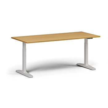 Výškově nastavitelný stůl, elektrický, 675-1325 mm, deska 1800x800 mm, bílá podnož, buk