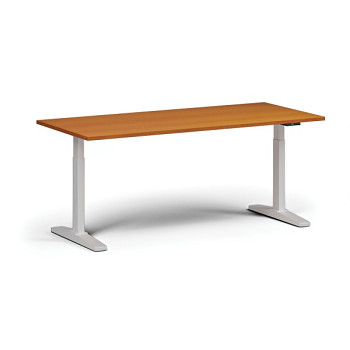 Výškově nastavitelný stůl, elektrický, 675-1325 mm, deska 1800x800 mm, bílá podnož, třešeň