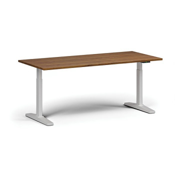 Výškově nastavitelný stůl, elektrický, 675-1325 mm, deska 1800x800 mm, bílá podnož, ořech