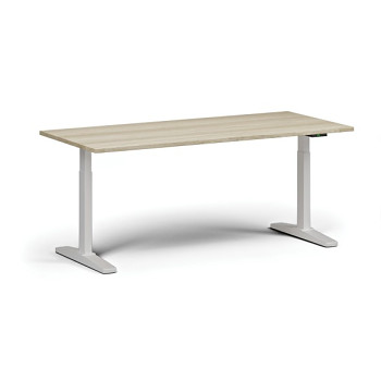 Výškově nastavitelný stůl, elektrický, 675-1325 mm, deska 1800x800 mm, bílá podnož, dub přírodní