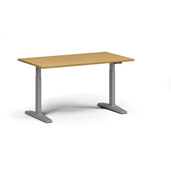 Výškově nastavitelný stůl, elektrický, 675-1325 mm, deska 1400x800 mm, šedá podnož, buk