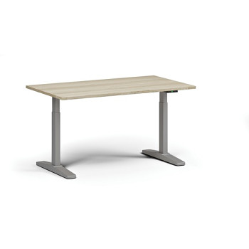Výškově nastavitelný stůl, elektrický, 675-1325 mm, deska 1400x800 mm, šedá podnož, dub přírodní