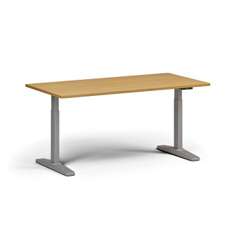 Výškově nastavitelný stůl, elektrický, 675-1325 mm, deska 1600x800 mm, šedá podnož, buk