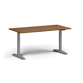 Výškově nastavitelný stůl, elektrický, 675-1325 mm, deska 1600x800 mm, šedá podnož, ořech
