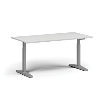 Výškově nastavitelný stůl, elektrický, 675-1325 mm, deska 1600x800 mm, šedá podnož, bílá
