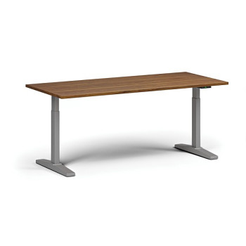 Výškově nastavitelný stůl, elektrický, 675-1325 mm, deska 1800x800 mm, šedá podnož, ořech