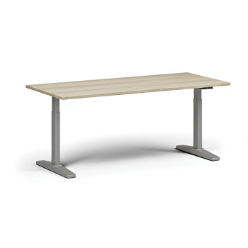 Výškově nastavitelný stůl, elektrický, 675-1325 mm, deska 1800x800 mm, šedá podnož, dub přírodní