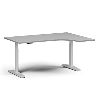 Výškově nastavitelný stůl, elektrický, 675-1325 mm, rohový pravý, deska 1600x1200 mm, bílá podnož, šedá