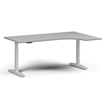 Výškově nastavitelný stůl, elektrický, 675-1325 mm, rohový pravý, deska 1800x1200 mm, bílá podnož, šedá