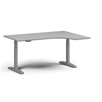 Výškově nastavitelný stůl, elektrický, 675-1325 mm, rohový pravý, deska 1600x1200 mm, šedá podnož, šedá