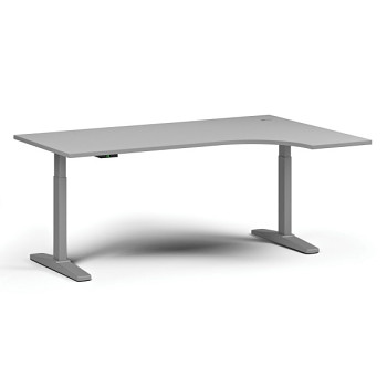 Výškově nastavitelný stůl, elektrický, 675-1325 mm, rohový pravý, deska 1800x1200 mm, šedá podnož, šedá