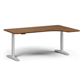 Výškově nastavitelný stůl, elektrický, 675-1325 mm, levý/pravý, deska 1800x1200 mm, bílá podnož, ořech