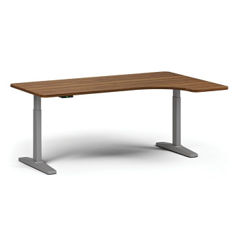 Výškově nastavitelný stůl, elektrický, 675-1325 mm, levý/pravý, deska 1800x1200 mm, šedá podnož, ořech