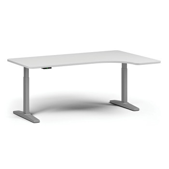 Výškově nastavitelný stůl, elektrický, 675-1325 mm, levý/pravý, deska 1800x1200 mm, šedá podnož, bílá
