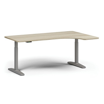 Výškově nastavitelný stůl, elektrický, 675-1325 mm, levý/pravý, deska 1800x1200 mm, šedá podnož, dub přírodní