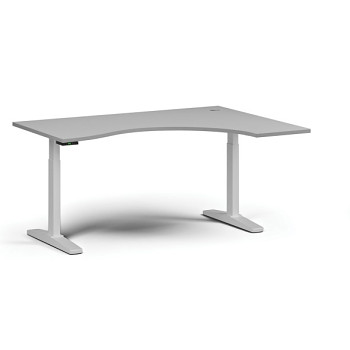 Výškově nastavitelný stůl, elektrický, 675-1325 mm, ergonomický pravý, deska 1600x1200 mm, bílá podnož, šedá