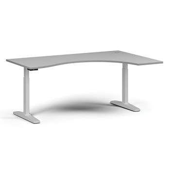 Výškově nastavitelný stůl, elektrický, 675-1325 mm, ergonomický pravý, deska 1800x1200 mm, bílá podnož, šedá