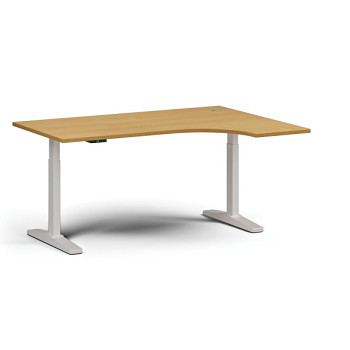 Výškově nastavitelný stůl, elektrický, 675-1325 mm, rohový pravý, deska 1600x1200 mm, bílá podnož, buk
