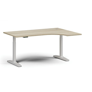 Výškově nastavitelný stůl, elektrický, 675-1325 mm, rohový pravý, deska 1600x1200 mm, bílá podnož, dub přírodní