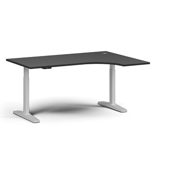 Výškově nastavitelný stůl, elektrický, 675-1325 mm, rohový pravý, deska 1600x1200 mm, bílá podnož, grafit