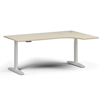 Výškově nastavitelný stůl, elektrický, 675-1325 mm, rohový pravý, deska 1800x1200 mm, bílá podnož, bříza