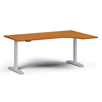 Výškově nastavitelný stůl, elektrický, 675-1325 mm, rohový pravý, deska 1800x1200 mm, bílá podnož, třešeň