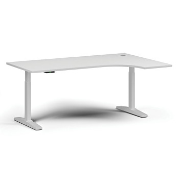 Výškově nastavitelný stůl, elektrický, 675-1325 mm, rohový pravý, deska 1800x1200 mm, bílá podnož, bílá