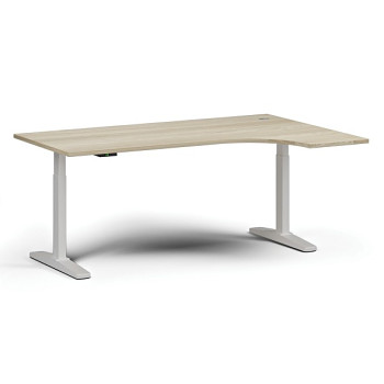 Výškově nastavitelný stůl, elektrický, 675-1325 mm, rohový pravý, deska 1800x1200 mm, bílá podnož, dub přírodní