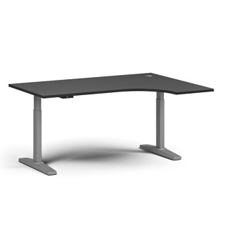 Výškově nastavitelný stůl, elektrický, 675-1325 mm, rohový pravý, deska 1600x1200 mm, šedá podnož, grafit
