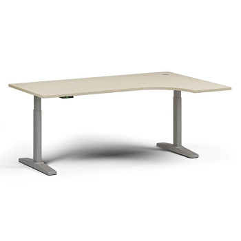 Výškově nastavitelný stůl, elektrický, 675-1325 mm, rohový pravý, deska 1800x1200 mm, šedá podnož, bříza