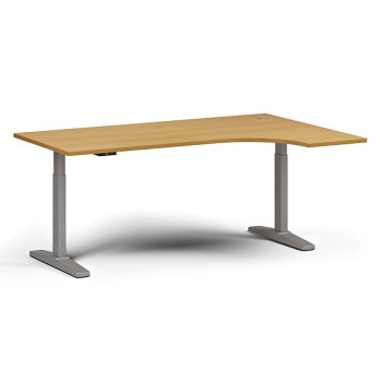 Výškově nastavitelný stůl, elektrický, 675-1325 mm, rohový pravý, deska 1800x1200 mm, šedá podnož, buk