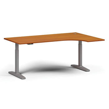 Výškově nastavitelný stůl, elektrický, 675-1325 mm, rohový pravý, deska 1800x1200 mm, šedá podnož, třešeň